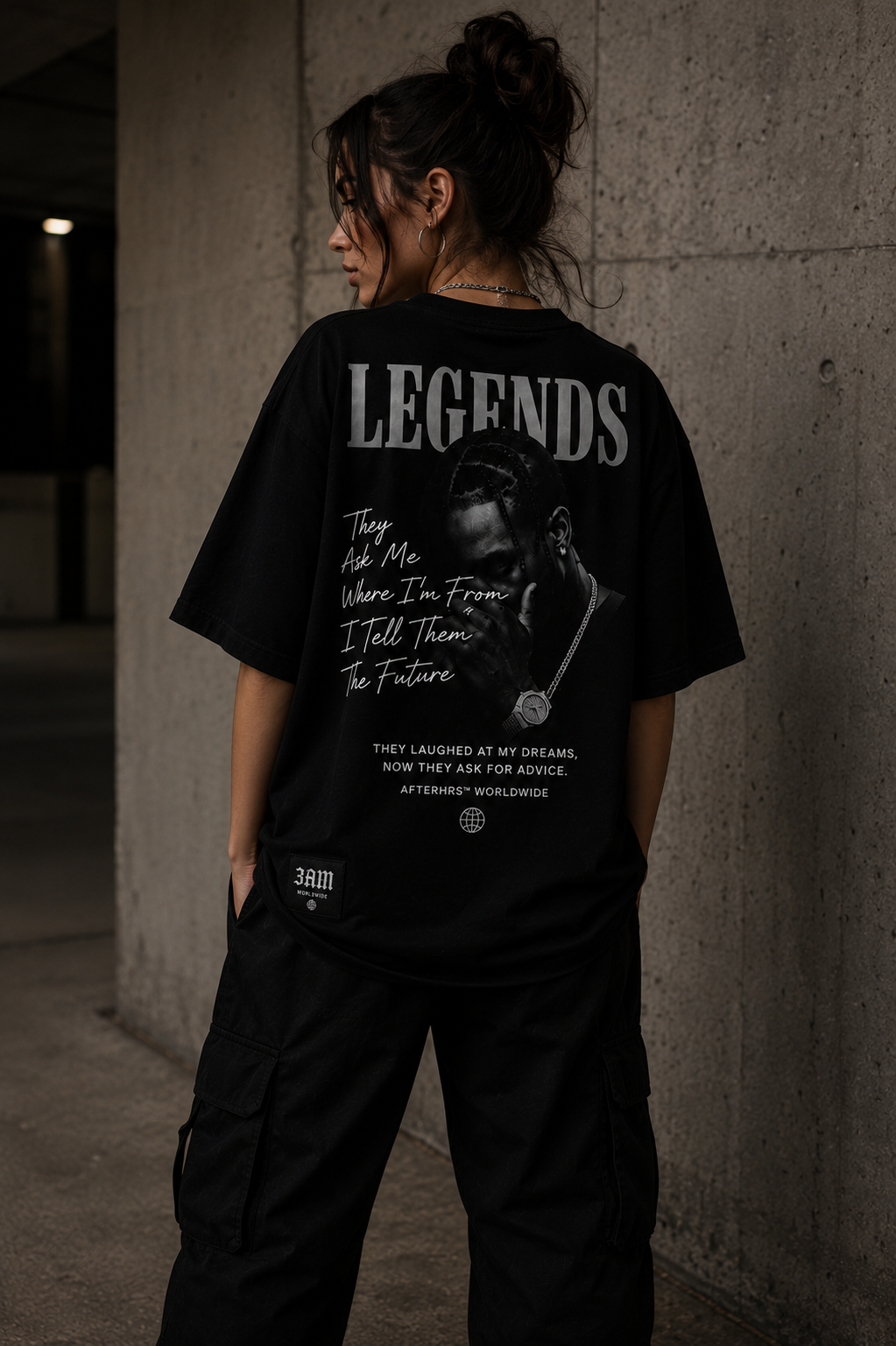 LEGENDS TEE back view on female model